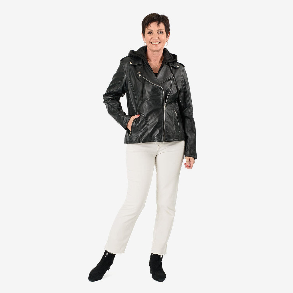 Valissiere Hooded Leather Jacket (Size M) - Black