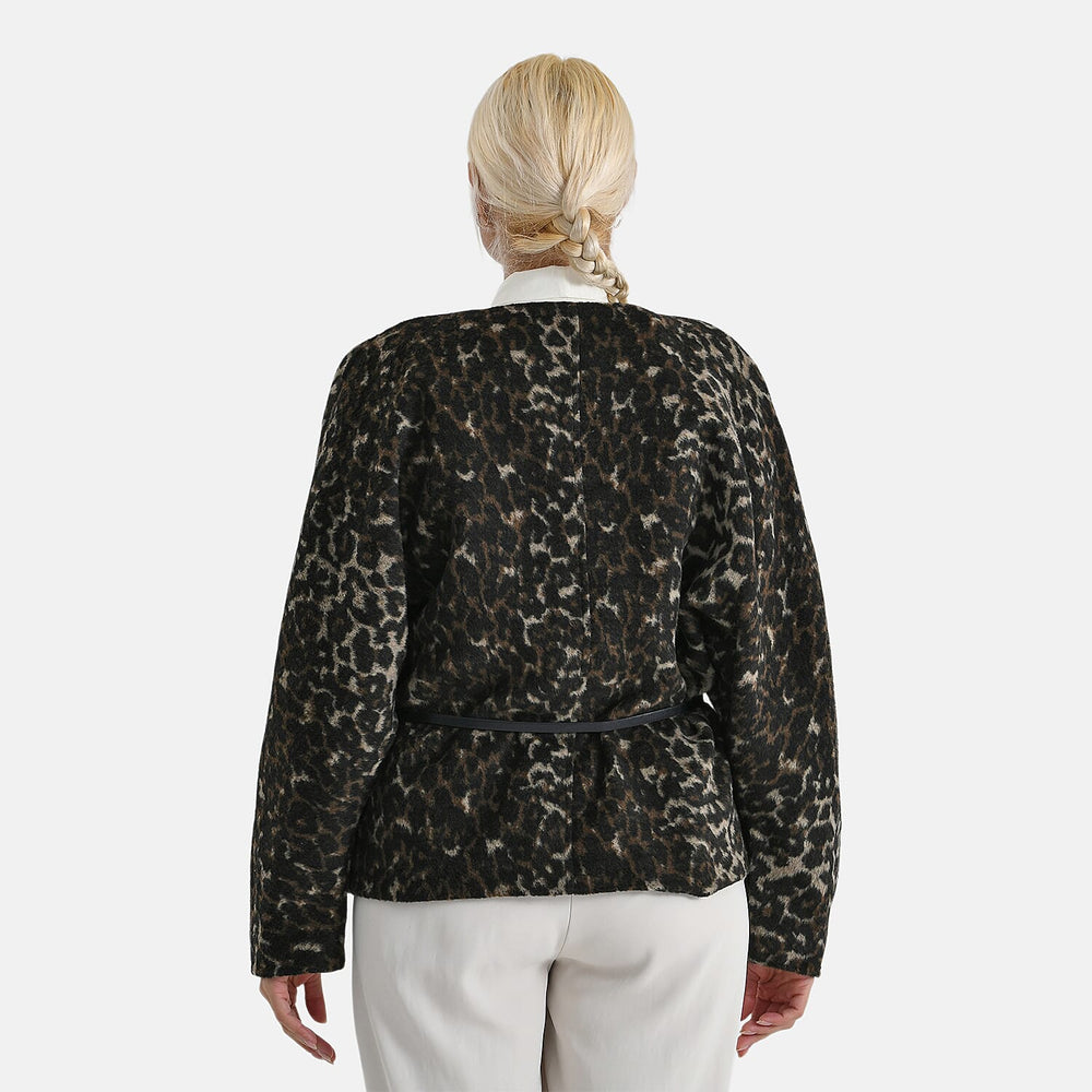 Valissière Women’s Leopard Print Belted Coat with Soft Knit Finish