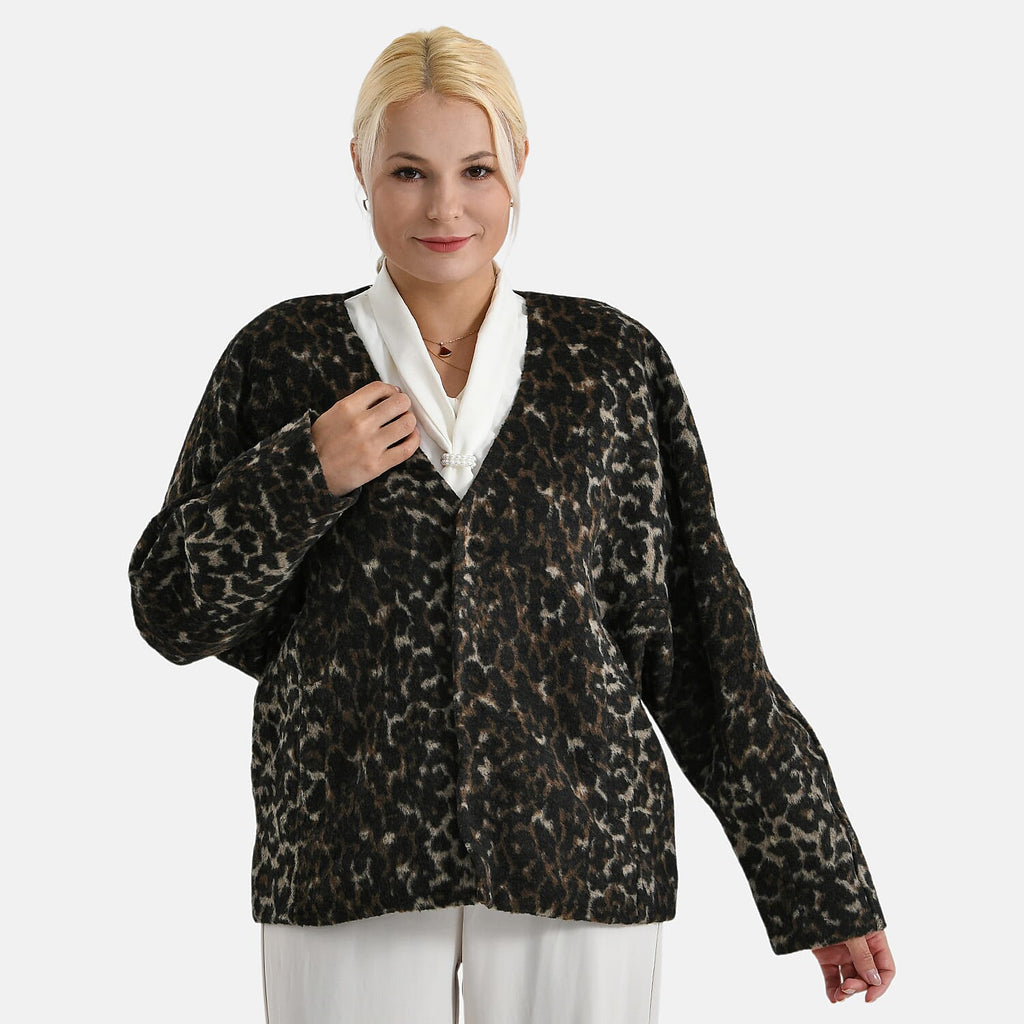Valissière Women’s Leopard Print Belted Coat with Soft Knit Finish