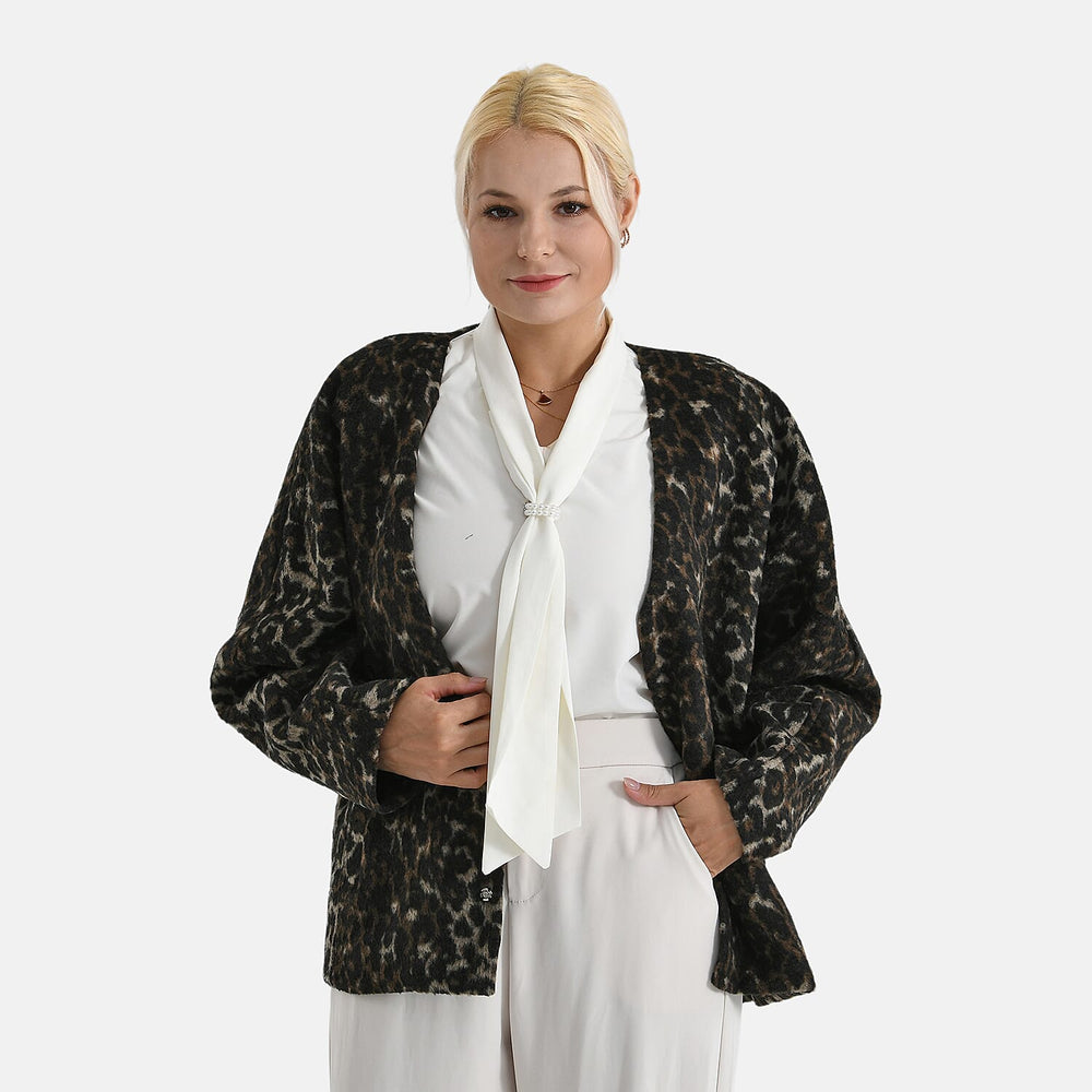Valissière Women’s Leopard Print Belted Coat with Soft Knit Finish