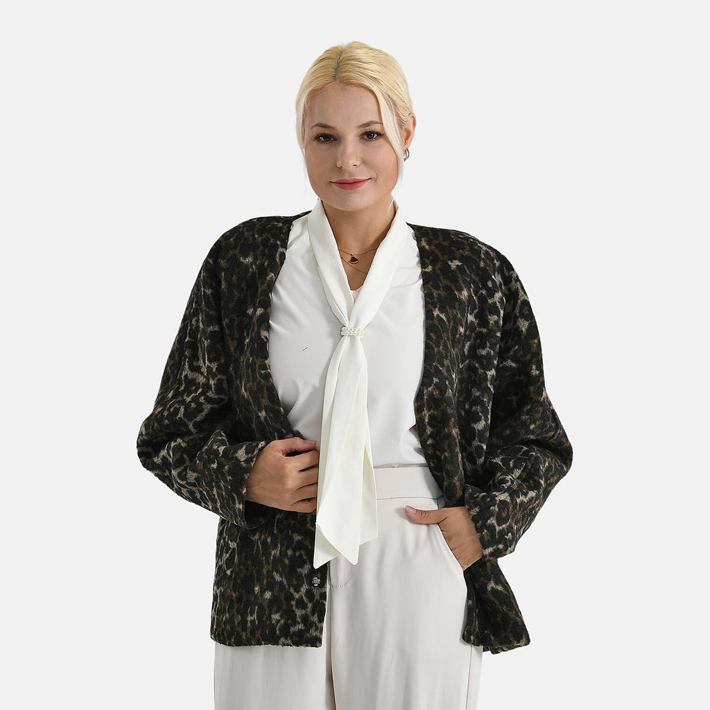 Valissière Women’s Leopard Print Belted Coat with Soft Knit Finish