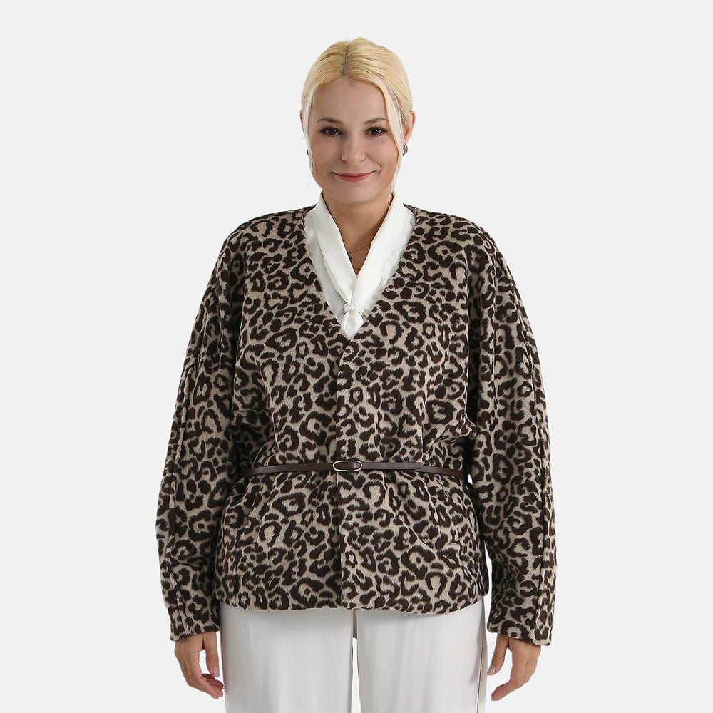 Valissière Women’s Leopard Print Belted Coat with Soft Knit Finish