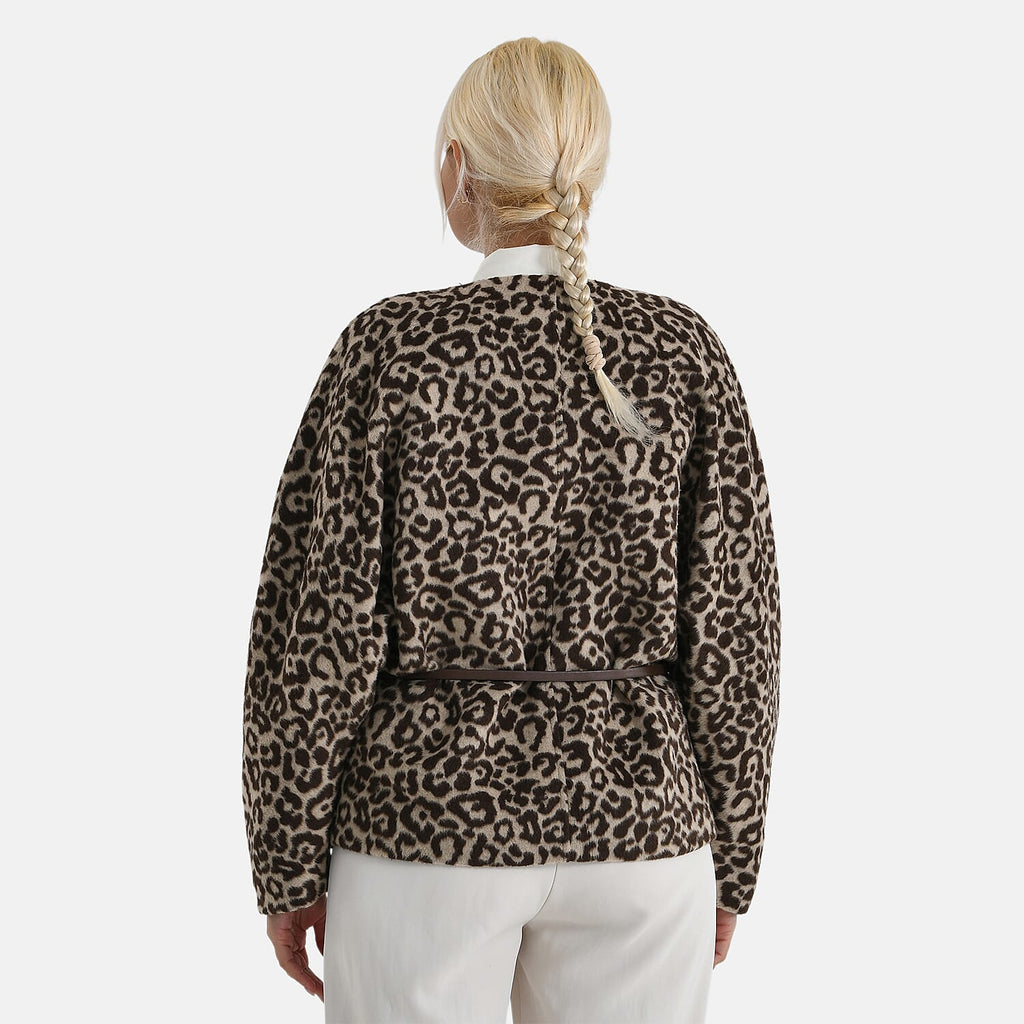 Valissière Women’s Leopard Print Belted Coat with Soft Knit Finish