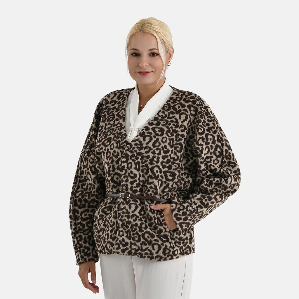 Valissière Women’s Leopard Print Belted Coat with Soft Knit Finish