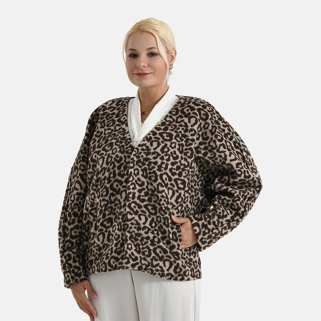 Valissière Women’s Leopard Print Belted Coat with Soft Knit Finish