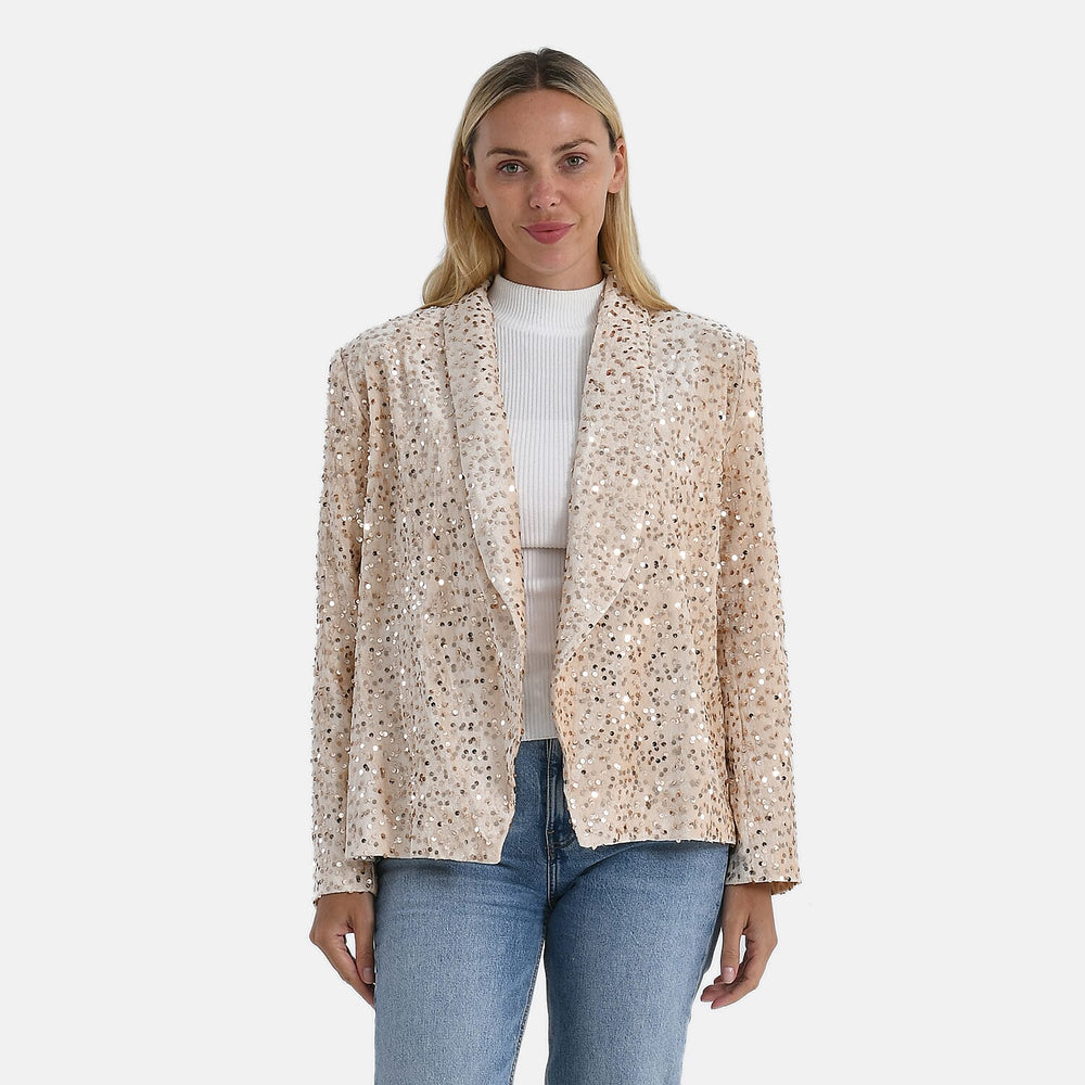 Valissiere Sequin Supersoft Lapel Blazer (Size S) - Champagne