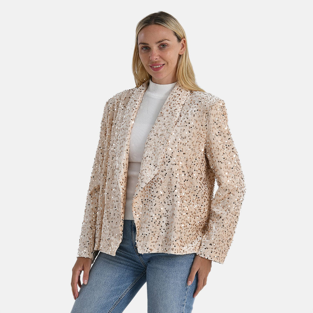 Valissiere Sequin Supersoft Lapel Blazer (Size S) - Champagne