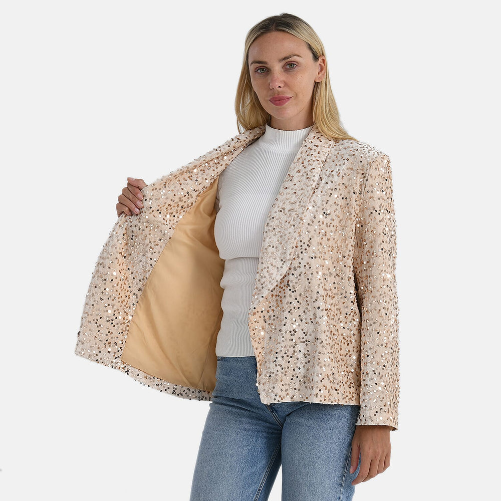 Valissiere Sequin Supersoft Lapel Blazer (Size S) - Champagne