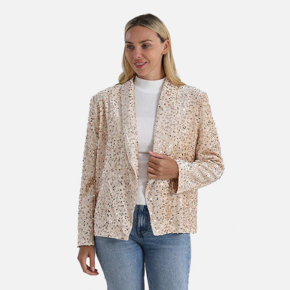 Valissiere Sequin Supersoft Lapel Blazer (Size S) - Champagne