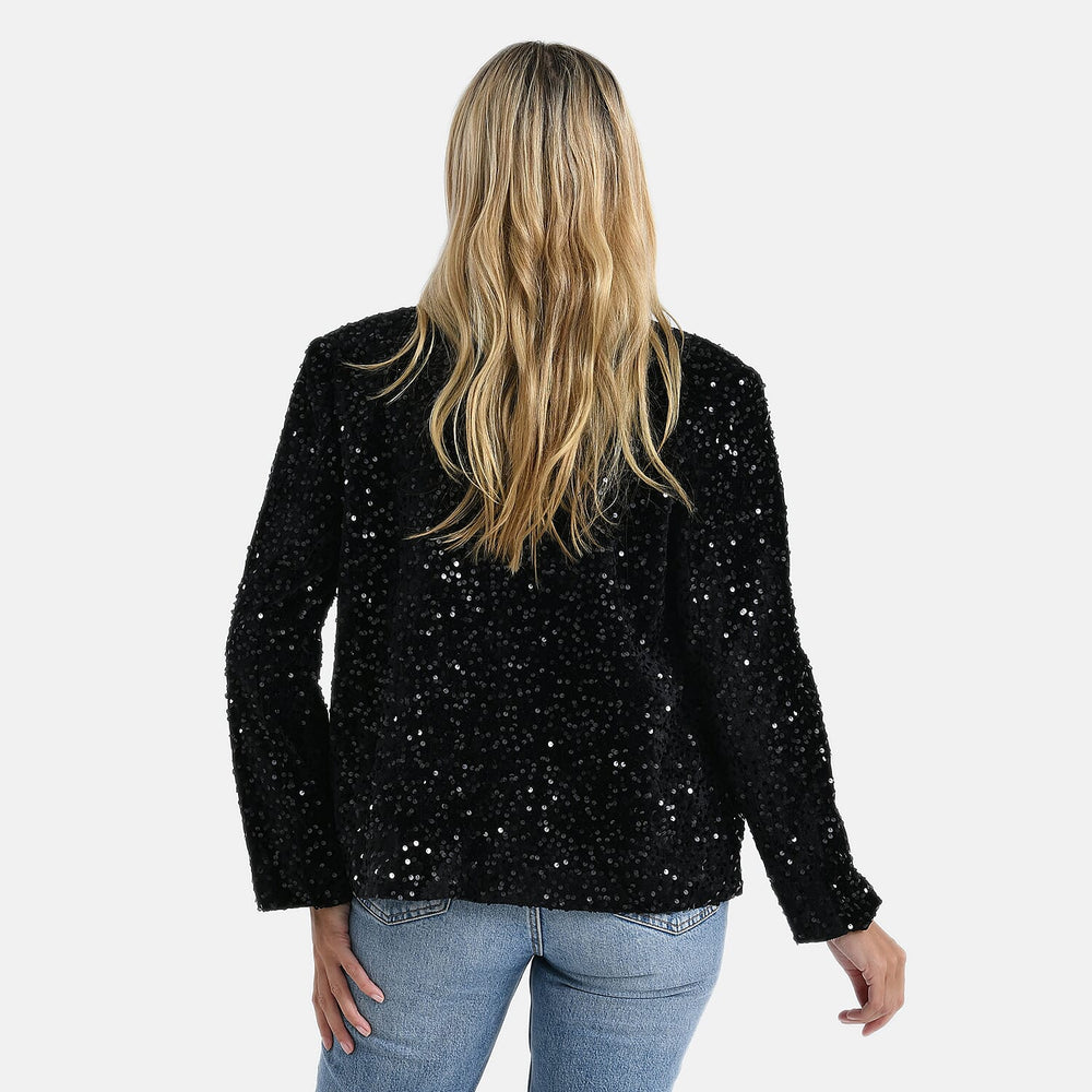 Valissiere Sequin Supersoft Lapel Blazer (Size XL) - Black