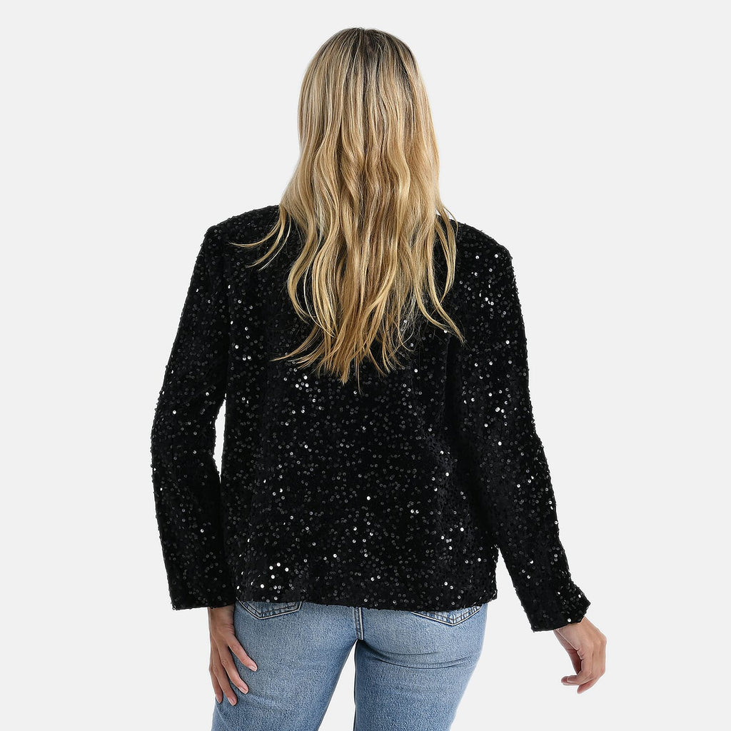 Valissiere Sequin Supersoft Lapel Blazer (Size XL) - Black
