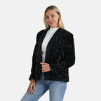 Valissiere Sequin Supersoft Lapel Blazer (Size XL) - Black