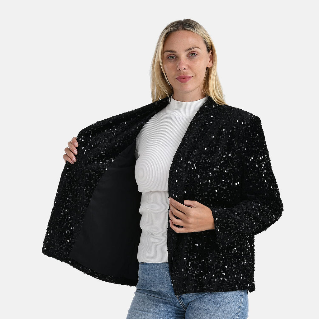 Valissiere Sequin Supersoft Lapel Blazer (Size XL) - Black