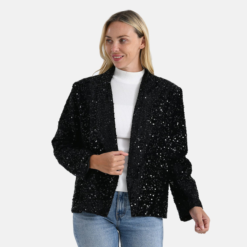 Valissiere Sequin Supersoft Lapel Blazer (Size XL) - Black