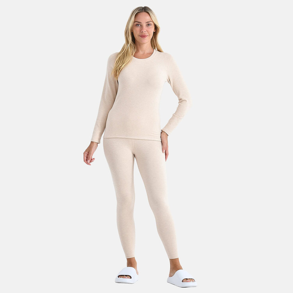 Valissiere Cashmere Blend Thermal Scoop Neck Top - Leggings Set with Infused Mulberry Silk (Size - M) - Beige
