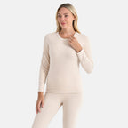 Valissiere Cashmere Blend Thermal Scoop Neck Top - Leggings Set with Infused Mulberry Silk (Size - M) - Beige