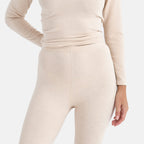Valissiere Cashmere Blend Thermal Scoop Neck Top - Leggings Set with Infused Mulberry Silk (Size - M) - Beige
