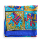 Valissiere 100% Pure Silk Elephant Print Scarf (100 x 100cm) - Light Blue