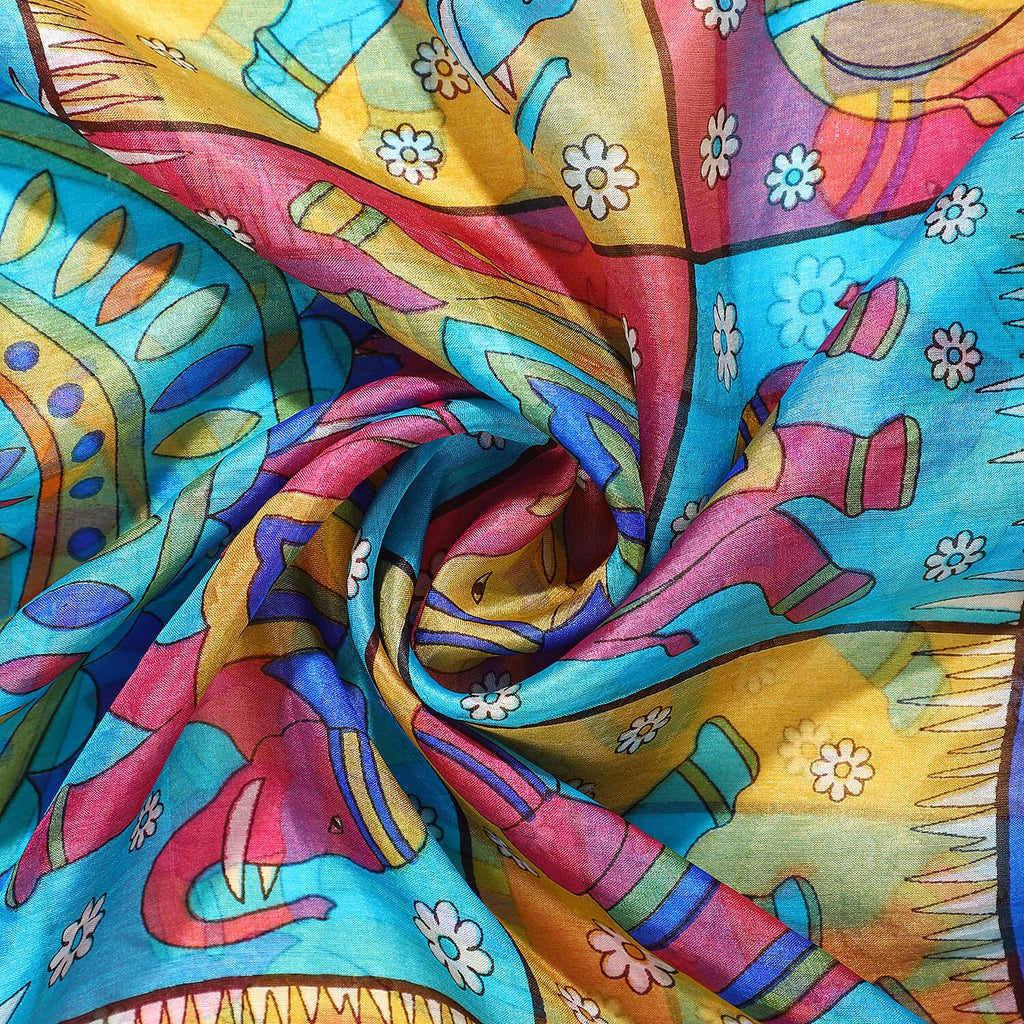 Valissiere 100% Pure Silk Elephant Print Scarf (100 x 100cm) - Light Blue