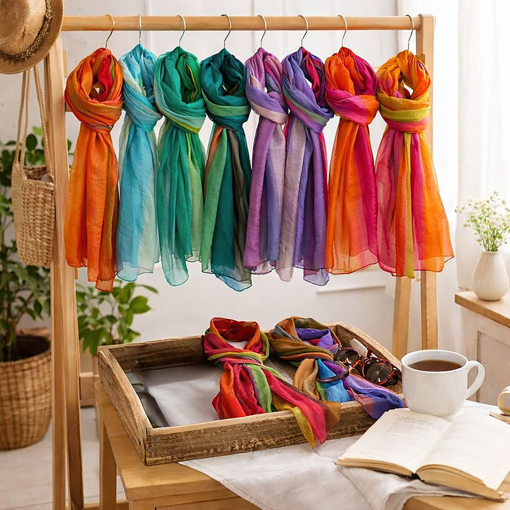 Valissiere 100% Pure Mulberry Silk Striped Scarf (180 x 50cm) - Multi Colour