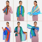 Valissiere 100% Pure Mulberry Silk Striped Scarf (180 x 50cm) - Multi Colour