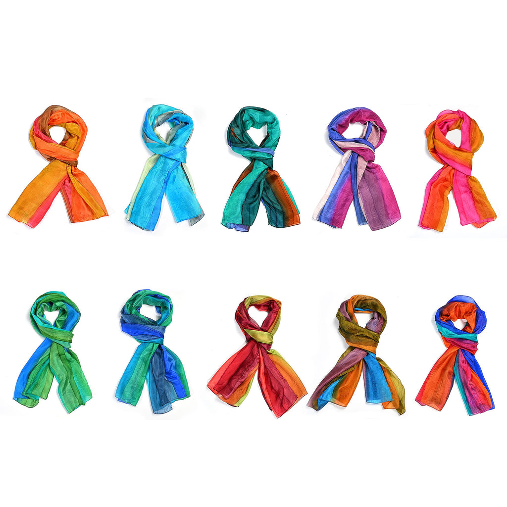 Valissiere 100% Pure Mulberry Silk Striped Scarf (180 x 50cm) - Multi Colour