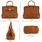 THE MOST DESIRED BAG - Designer Inspired Valliserie Genuine Leather Classic Structured Satchel Bag with Gift Box - Tan