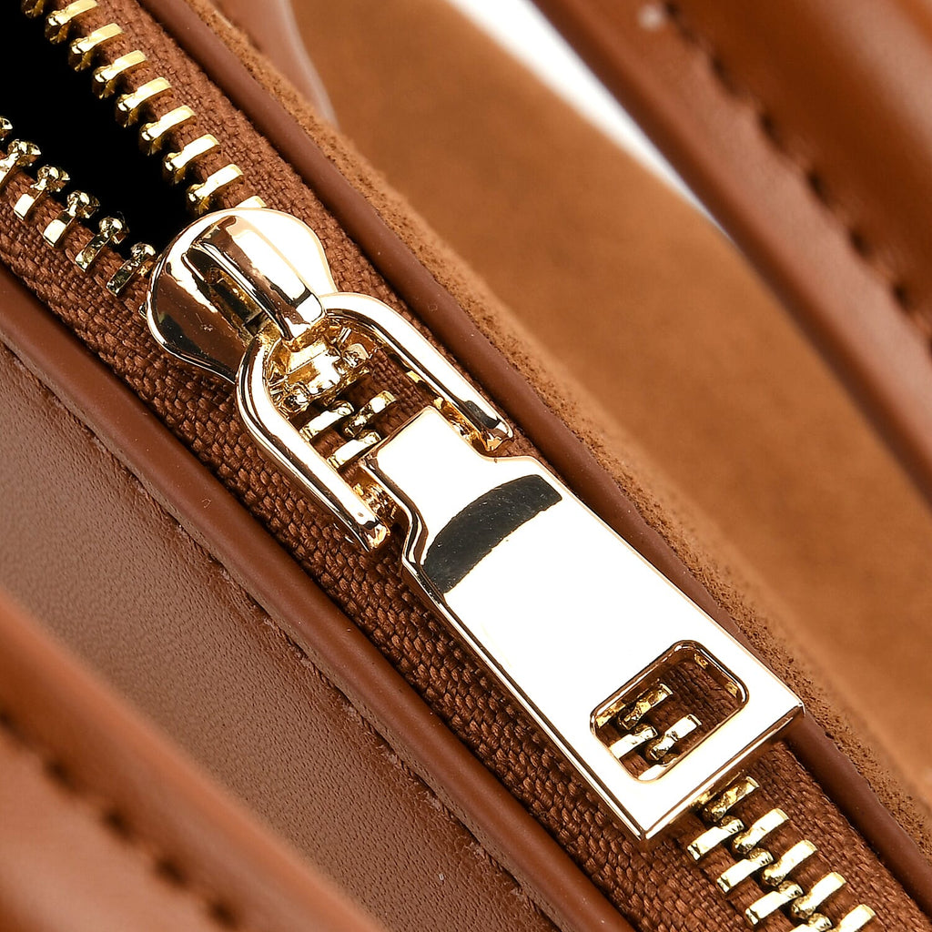 THE MOST DESIRED BAG - Designer Inspired Valliserie Genuine Leather Classic Structured Satchel Bag with Gift Box - Tan