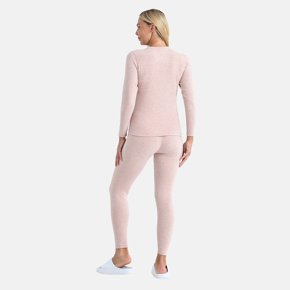 Valliserie Cashmere Blend Premium Thermal Scoop Neck Top - Legging Set (Size M) - Rose Nude