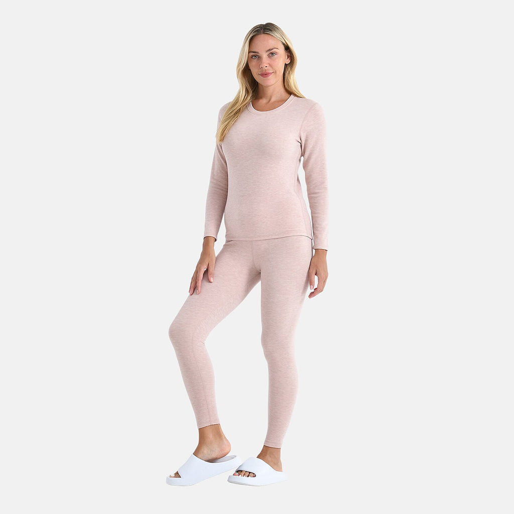 Valliserie Cashmere Blend Premium Thermal Scoop Neck Top - Legging Set (Size M) - Rose Nude