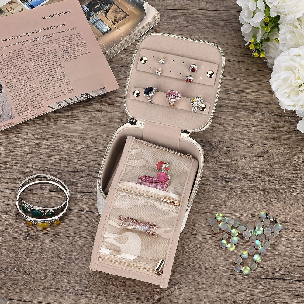 Velvet Jewellery Organiser (Size 12x12x7 cm) - Cream