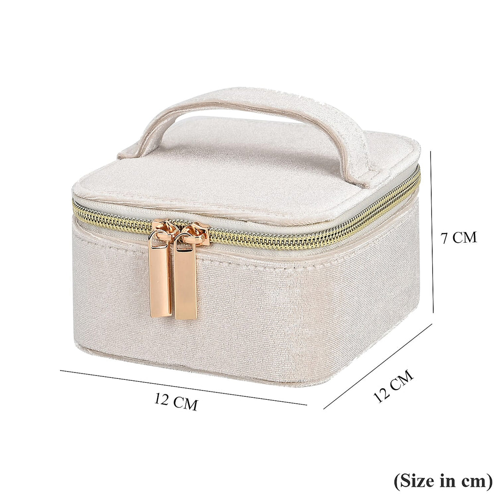 Velvet Jewellery Organiser (Size 12x12x7 cm) - Cream