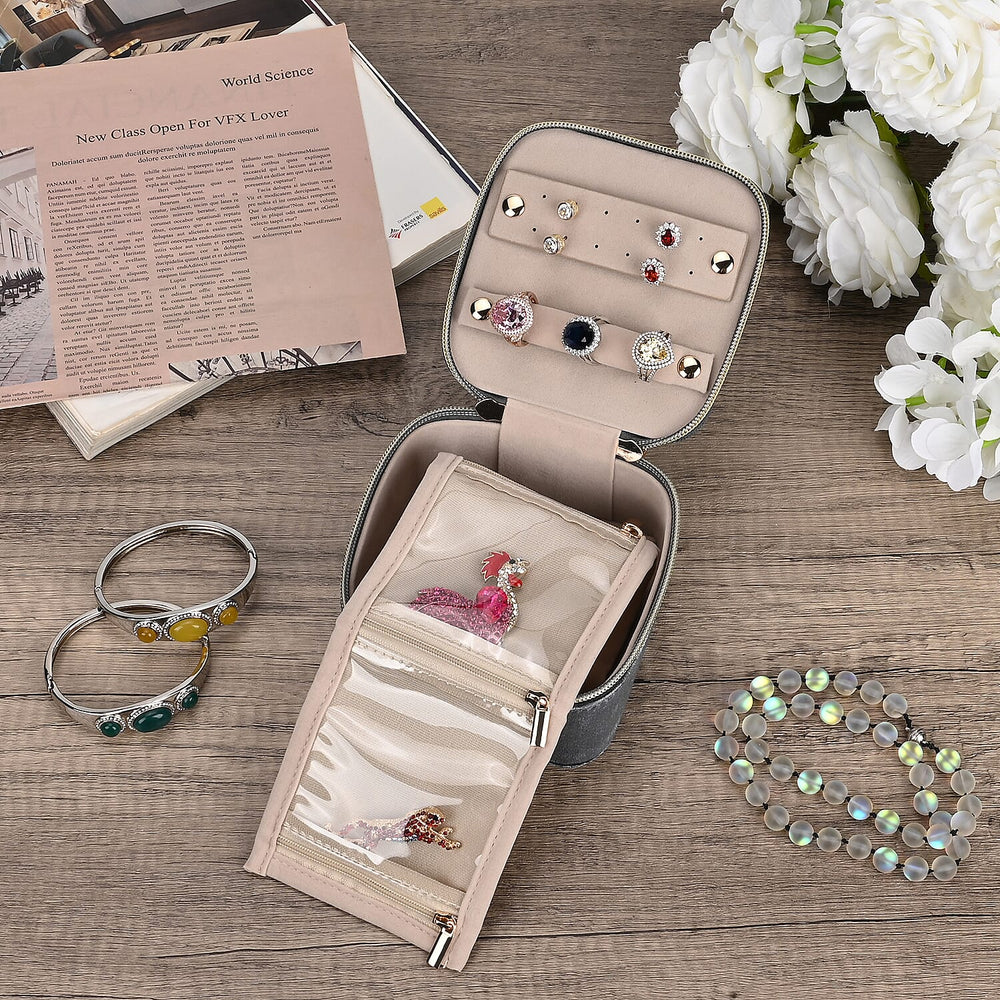 Velvet Jewellery Organiser (Size 12x12x7 cm) - Grey