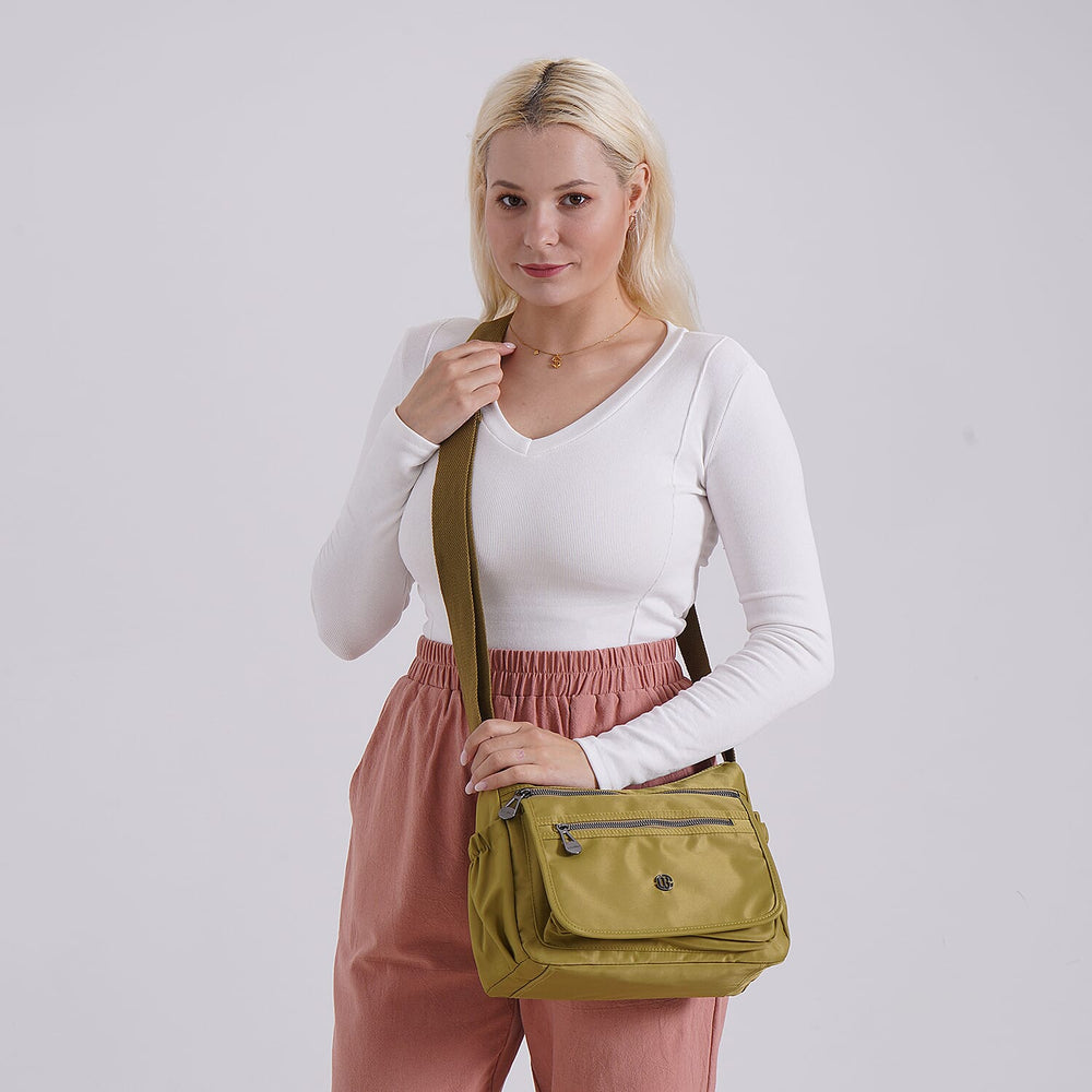 Versatile Messenger Crossbody Bag with Adjustable Strap - Olive