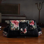 Vintage Chinese Hand Embroidered Crossbody Bag - Black