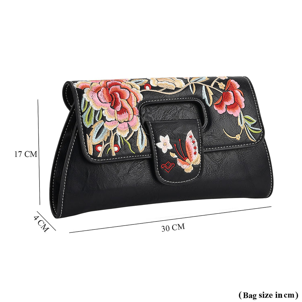 Vintage Chinese Hand Embroidered Crossbody Bag - Black
