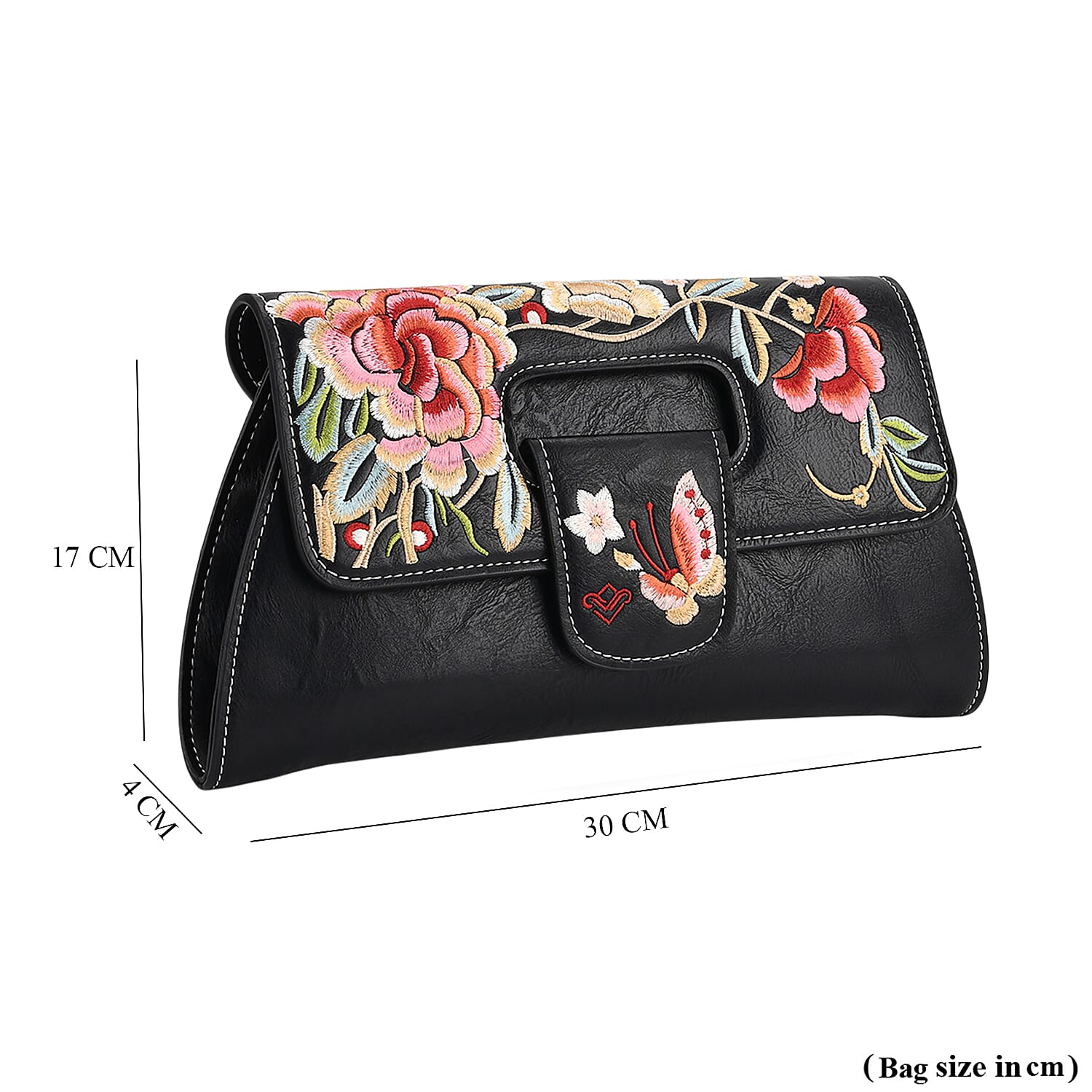 Vintage Chinese Hand Embroidered Crossbody Bag - Black
