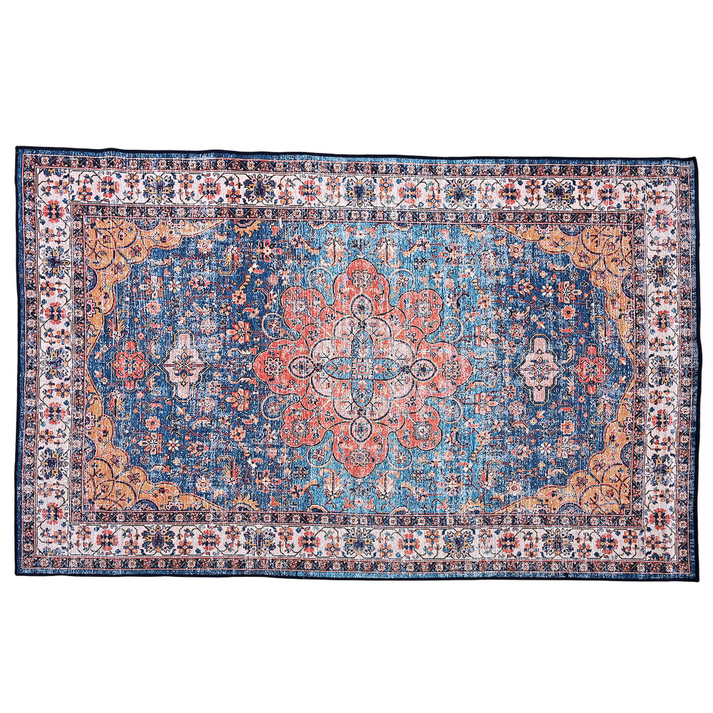 Vintage Printed Chenille Area Rug with Non-Slip Backing (180x120cm) - Multicolor