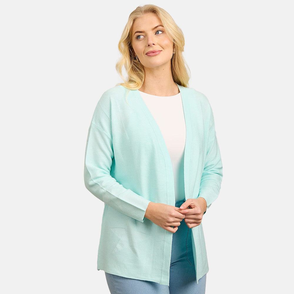 Mudflower Star & Ottoman Print Cardigan (Size 10) - Light Turquoise