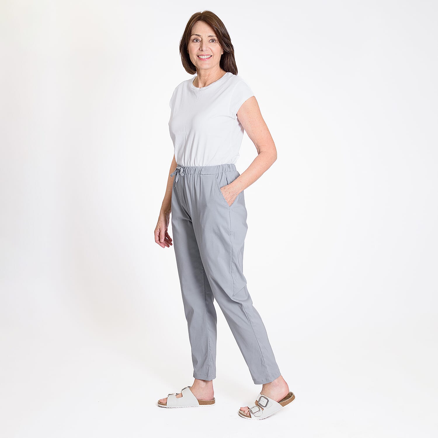 Ladies Elastic Waist Trouser (Size 10) - Light Grey