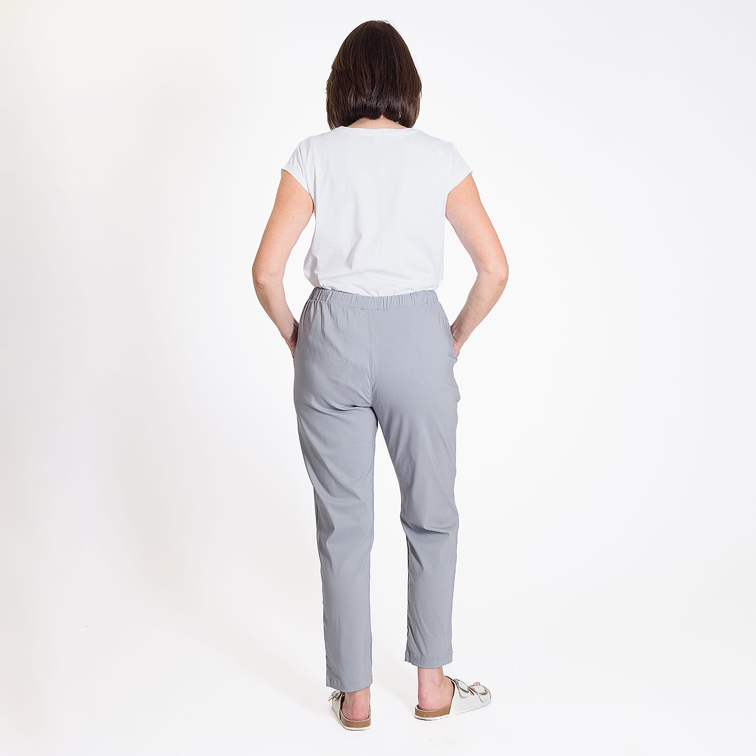 Ladies Elastic Waist Trouser (Size 10) - Light Grey