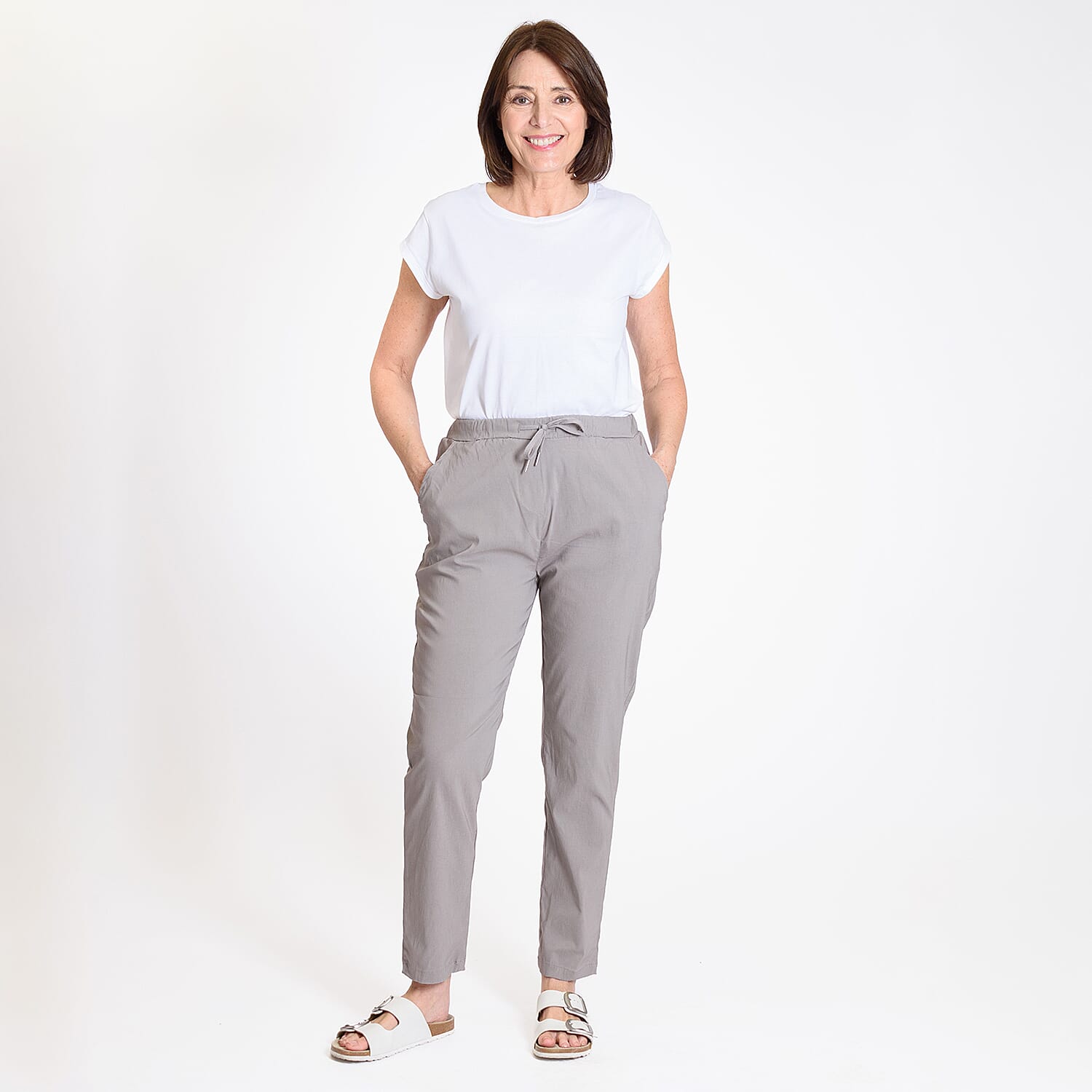 Ladies Elastic waist Trouser (Size 10) - Taupe