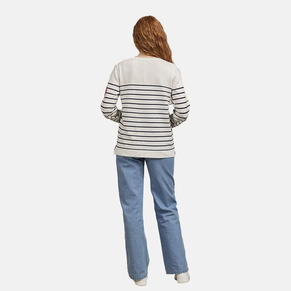 Mudflower Ladies Stars - Stripes Jumper (Size 12) - White - Navy
