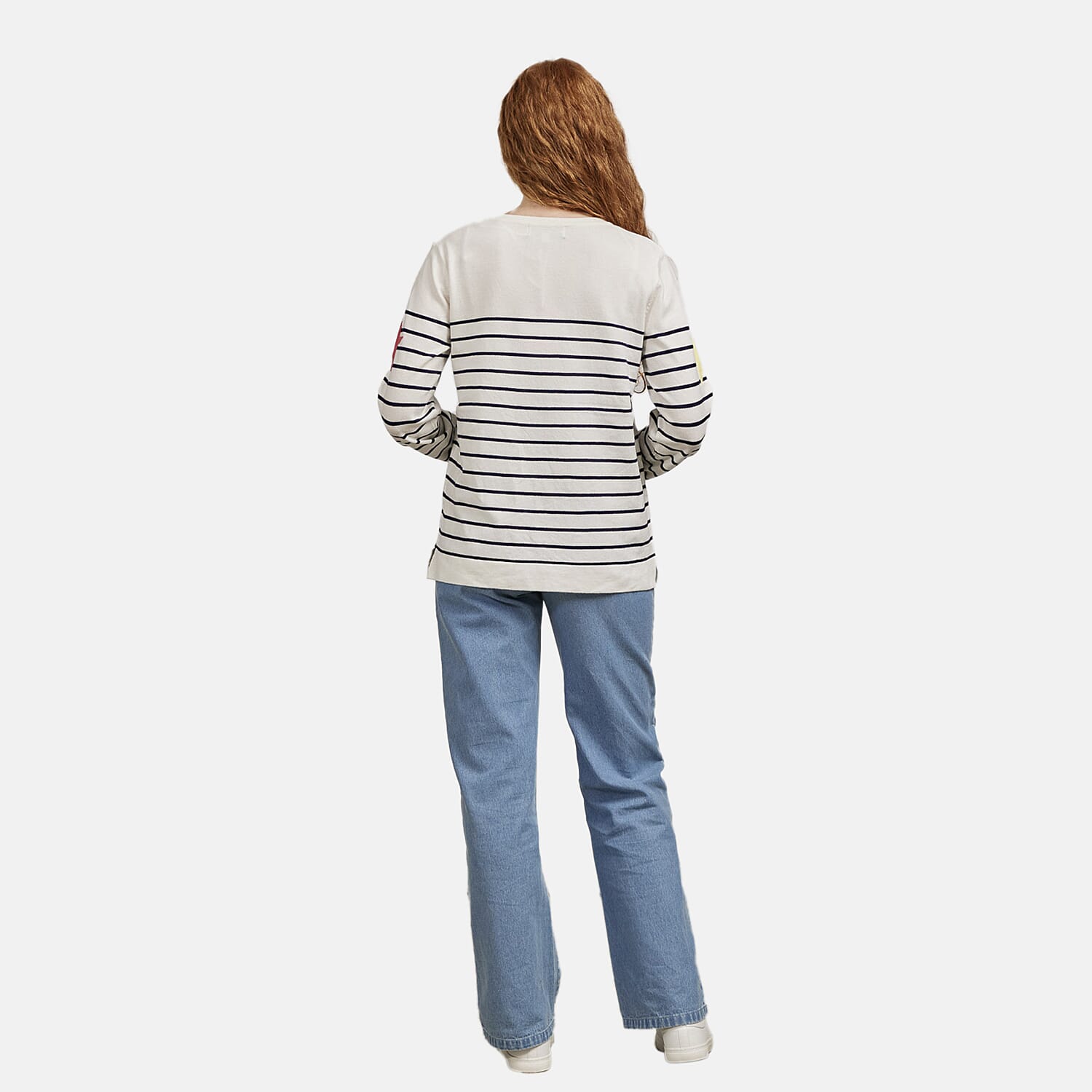 Mudflower Ladies Stars - Stripes Jumper (Size 12) - White - Navy