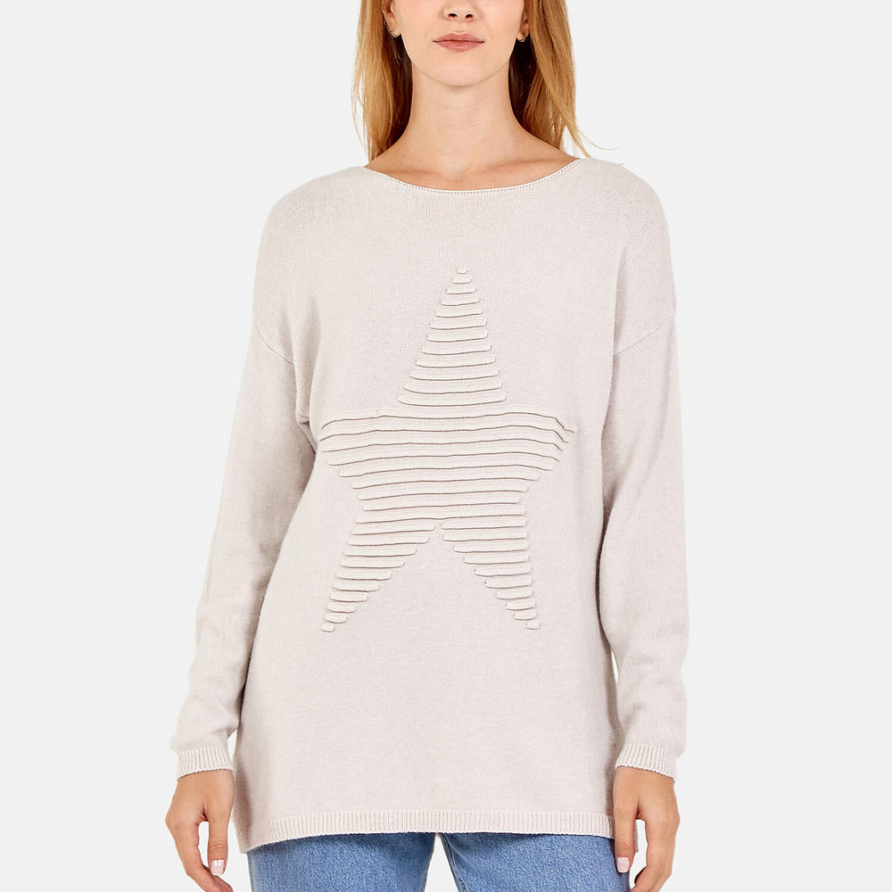 Ribbed Star Knitted Jumper (One Size) - Beige
