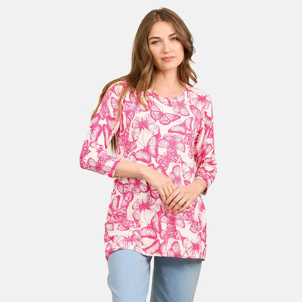 Mudflower Butterfly Print Tunic Jumper (Size 12) - Hot Pink