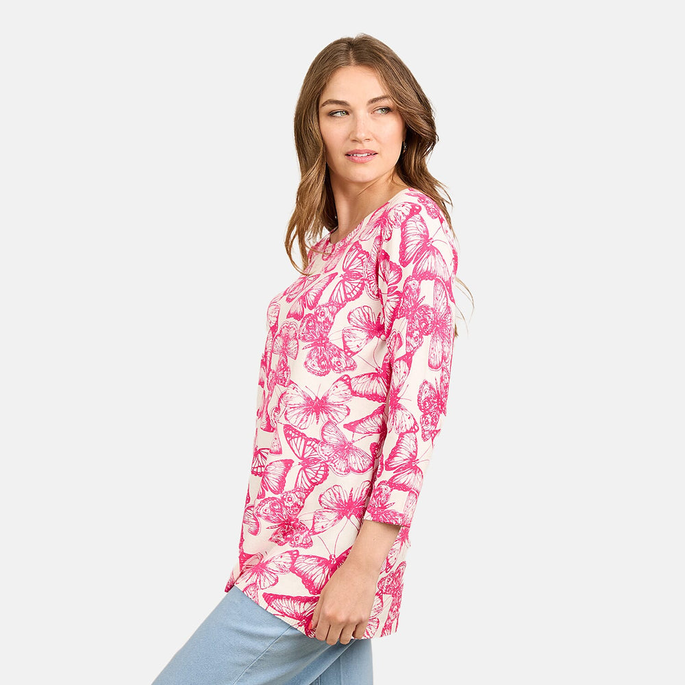 Mudflower Butterfly Print Tunic Jumper (Size 12) - Hot Pink