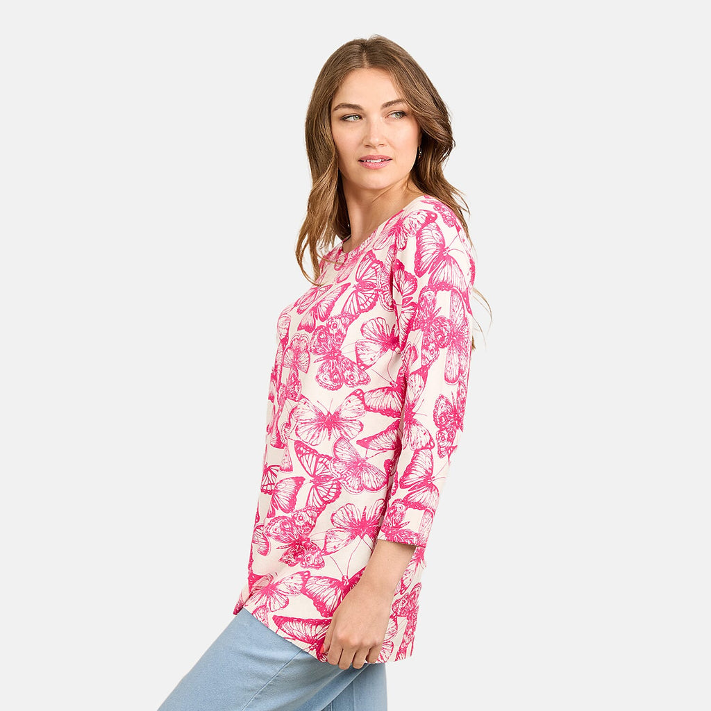 Mudflower Butterfly Print Tunic Jumper (Size 12) - Hot Pink