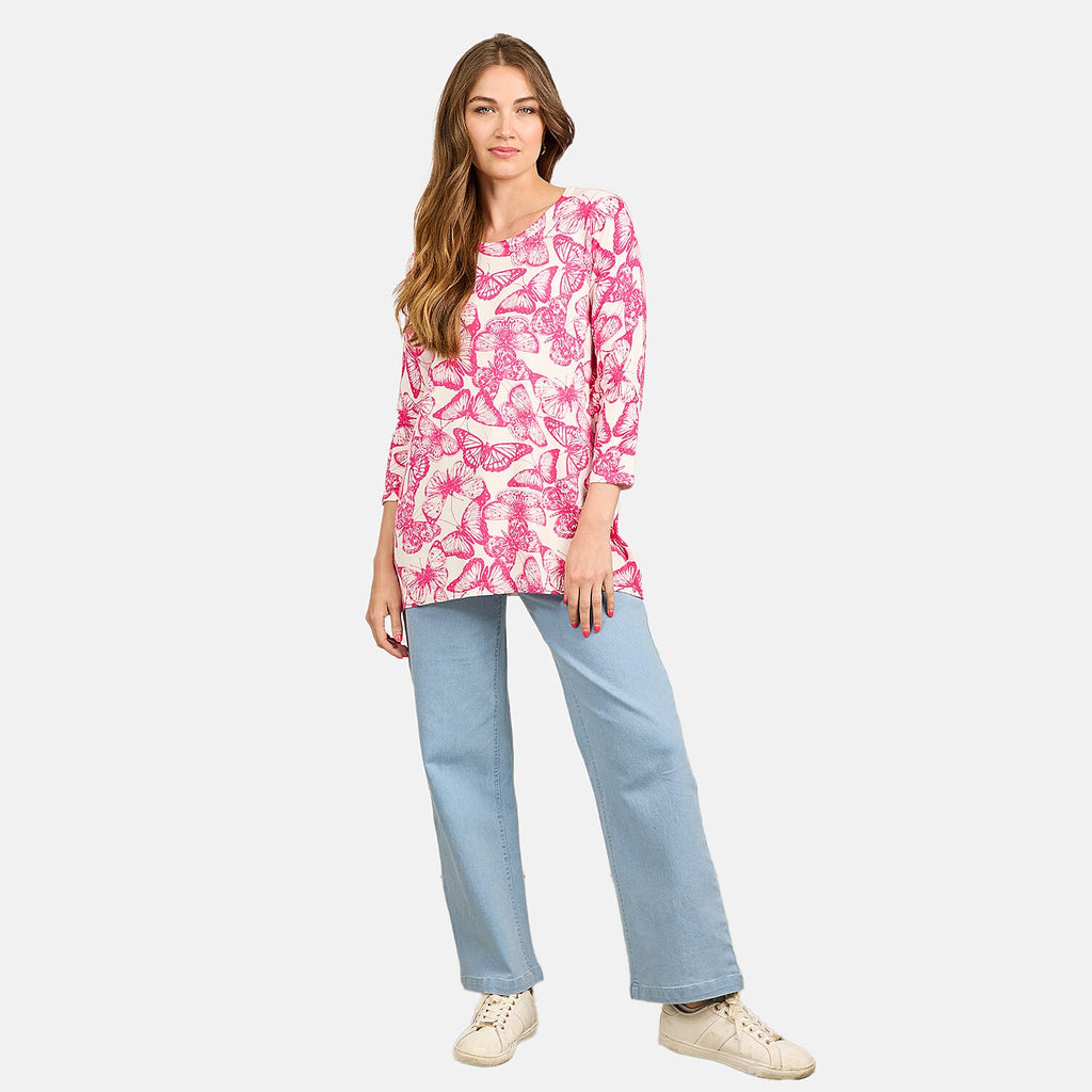 Mudflower Butterfly Print Tunic Jumper (Size 12) - Hot Pink