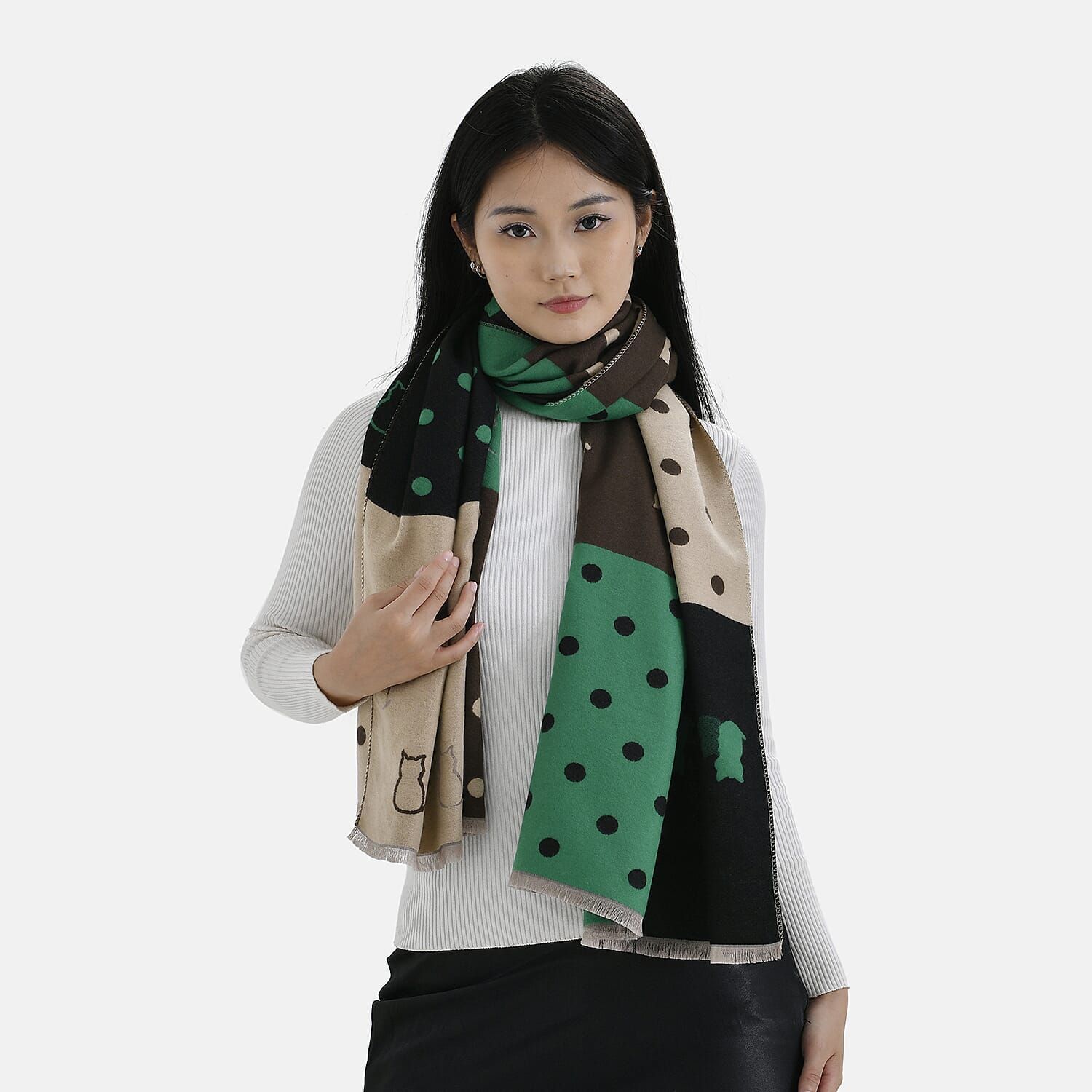 Closeout Deal Patchwork Pattern Super Soft Shawl (One Size, 180x67cm) - Green Black - Multi